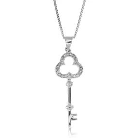 0.02 cttw Diamond Key Pendant Necklace .925 Sterling Silver With 18 Inch Chain