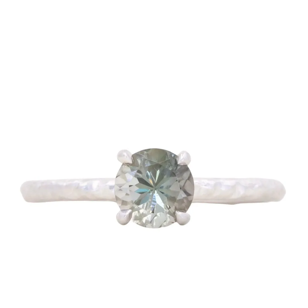 0.98ct Round Oregon Sunstone Solitaire Ring in Satin Sterling Silver with Evergreen Texture