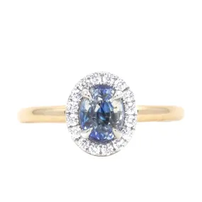 1.05ct Oval Parti Sapphire and Two-Tone 14k Yellow and White Gold Stackable Halo Ring