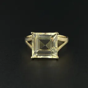 10K Gold 5CTW Princess Cut Citrine Statement Ring, Sz 7