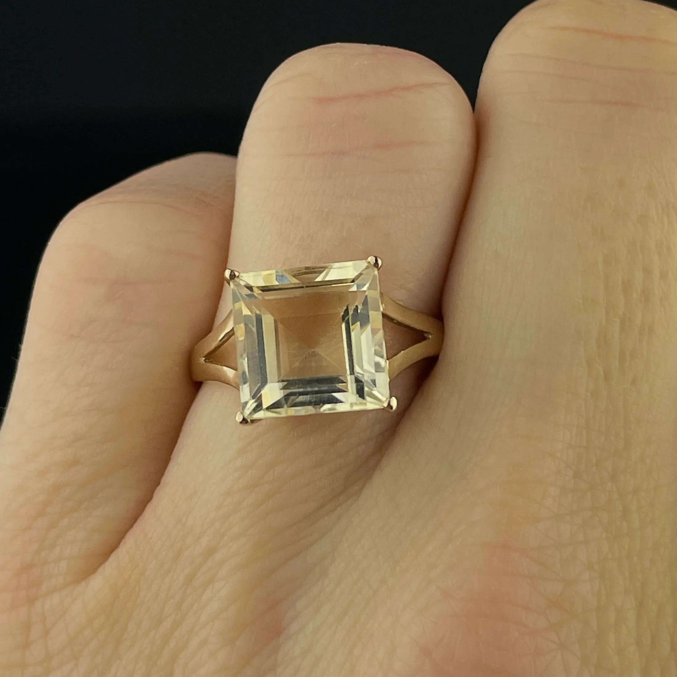 10K Gold 5CTW Princess Cut Citrine Statement Ring, Sz 7