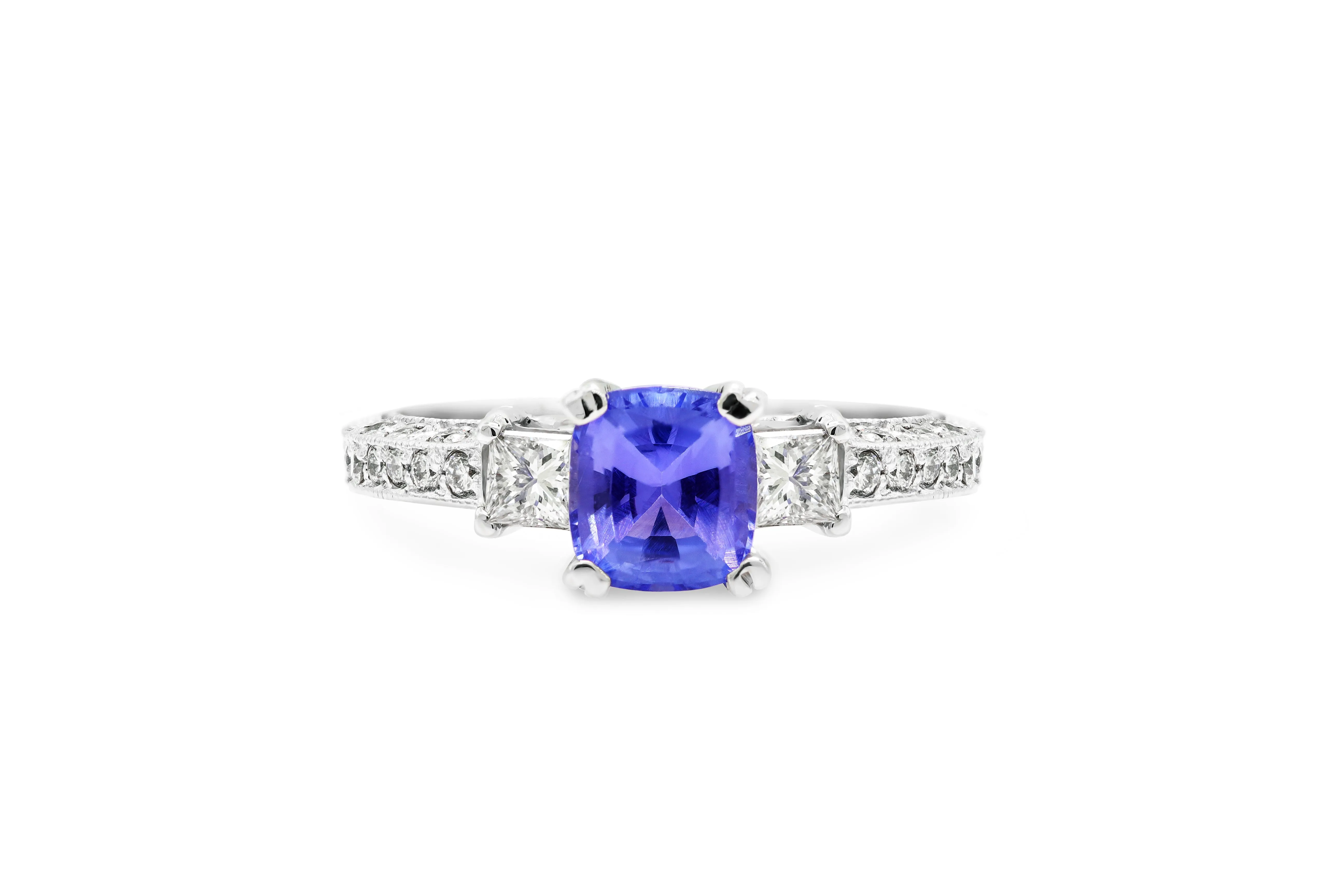 1.21 CT Cushion Cut Tanzanite Diamond Ring 0.79 CT TW 14K White Gold TZR011