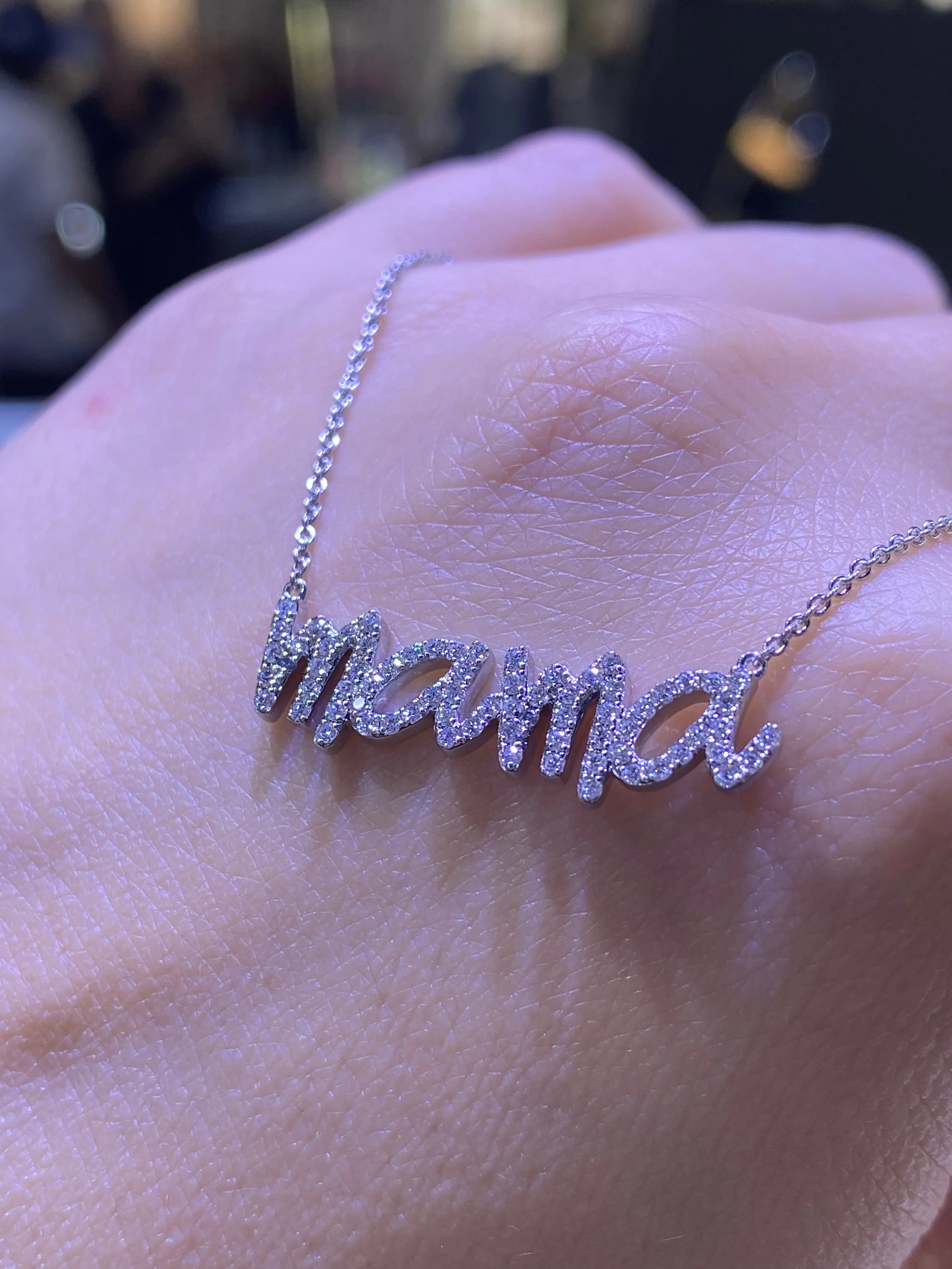 14K Gold Cursive Mama Diamond Pendant