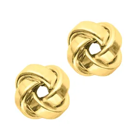 14k Gold Shiny Square Tube Love Knot Stud Earrings, 10mm