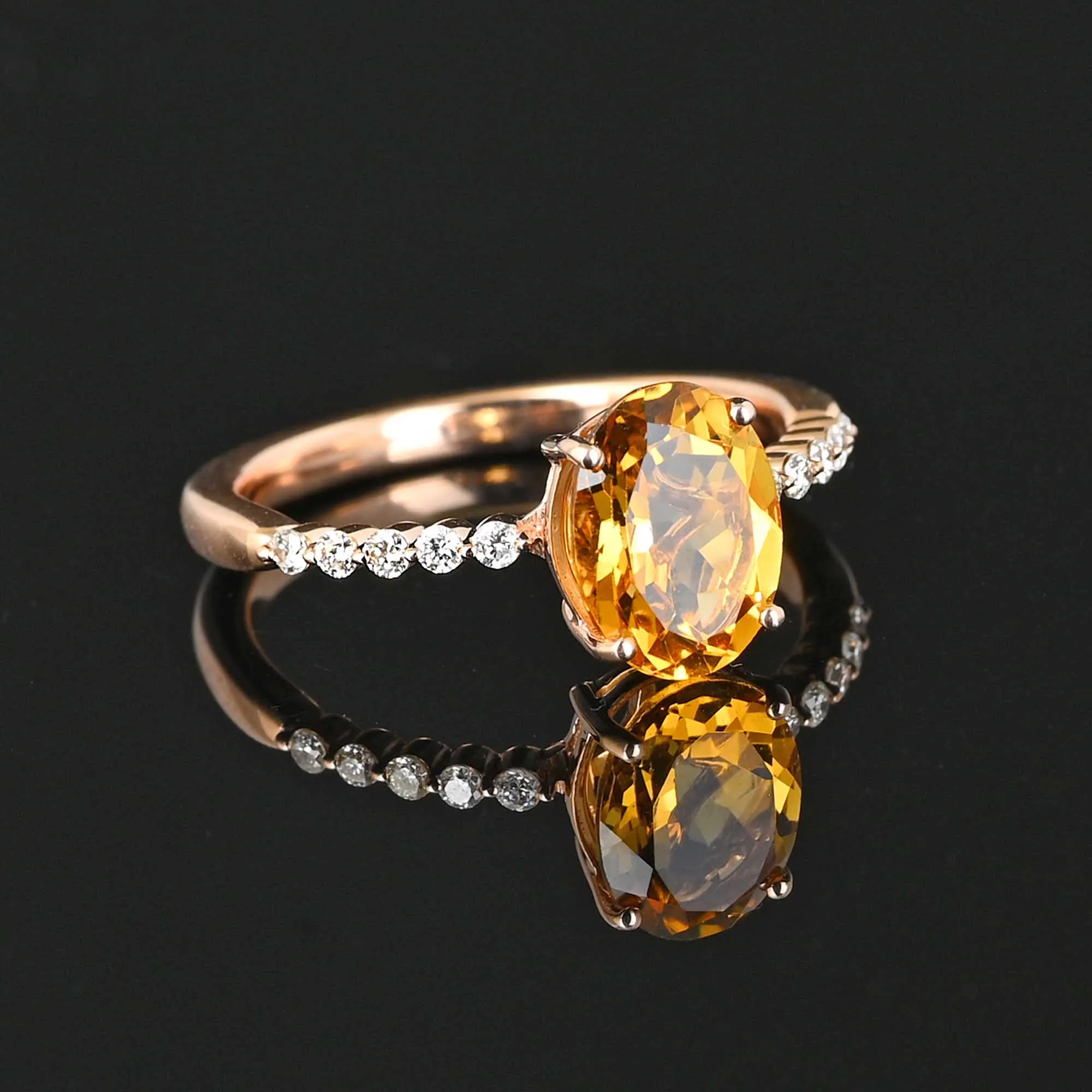 14k Rose Gold Diamond Citrine Ring