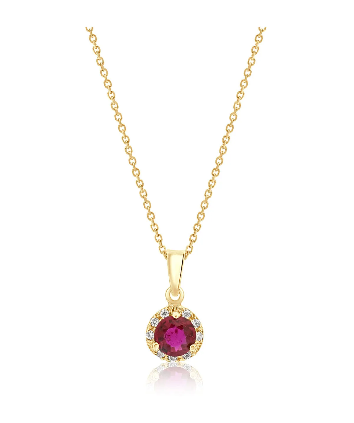 14K Yellow Gold Ruby and Diamond Halo Pendant