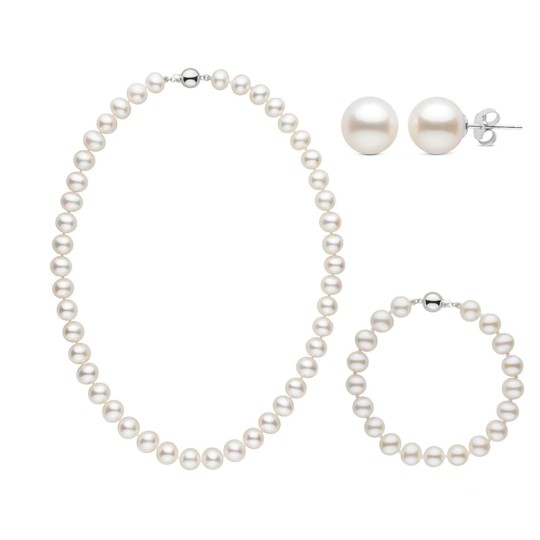 16 Inch 3 Piece Set of 8.5-9.0 mm AA  White Freshwater Pearls