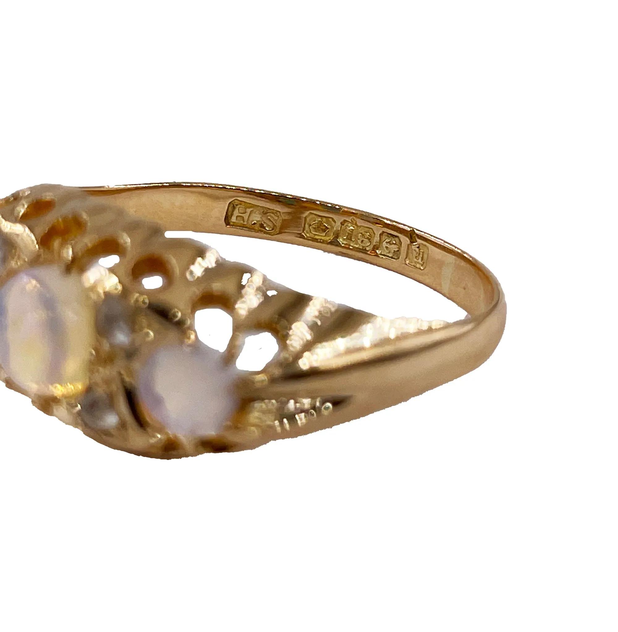 1894 Victorian Antique Opal and Diamond Wedding Anniversary 18K Gold Ring Band