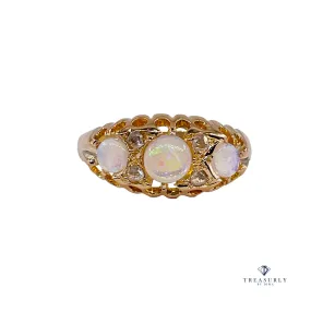 1894 Victorian Antique Opal and Diamond Wedding Anniversary 18K Gold Ring Band