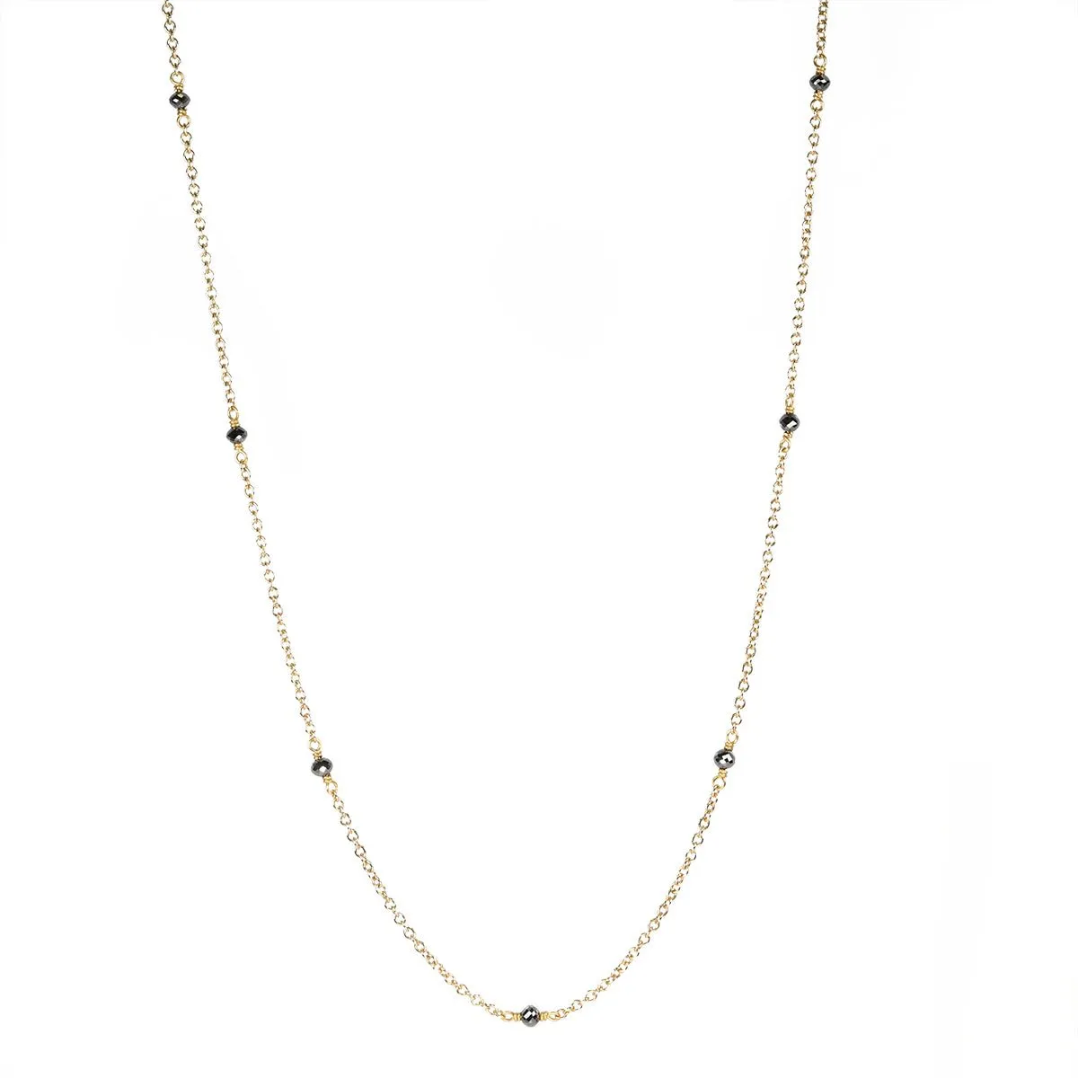 18K Gold and Black Diamond Station Necklace