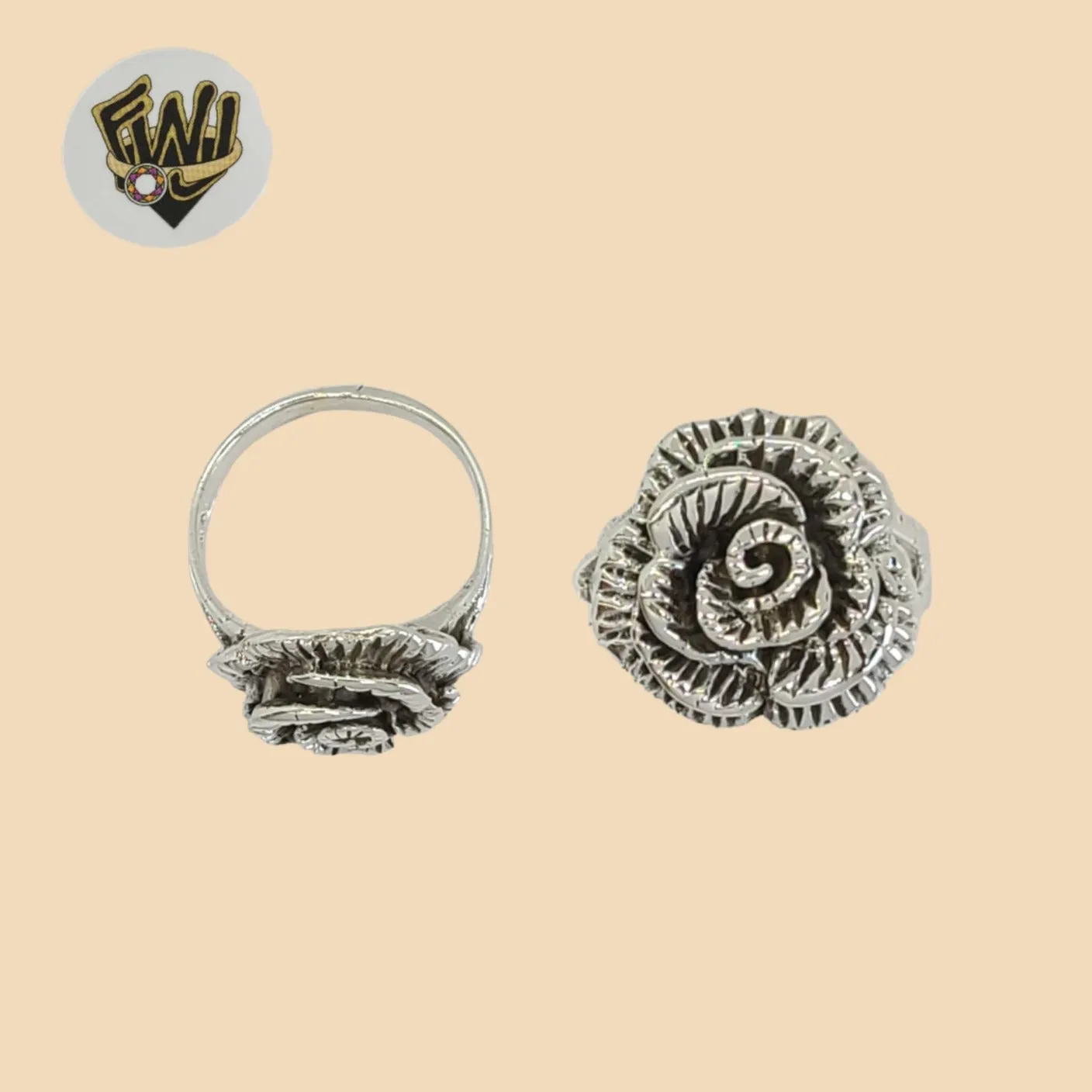 (2-5072) 925 Sterling Silver - Flower Oxidized Ring