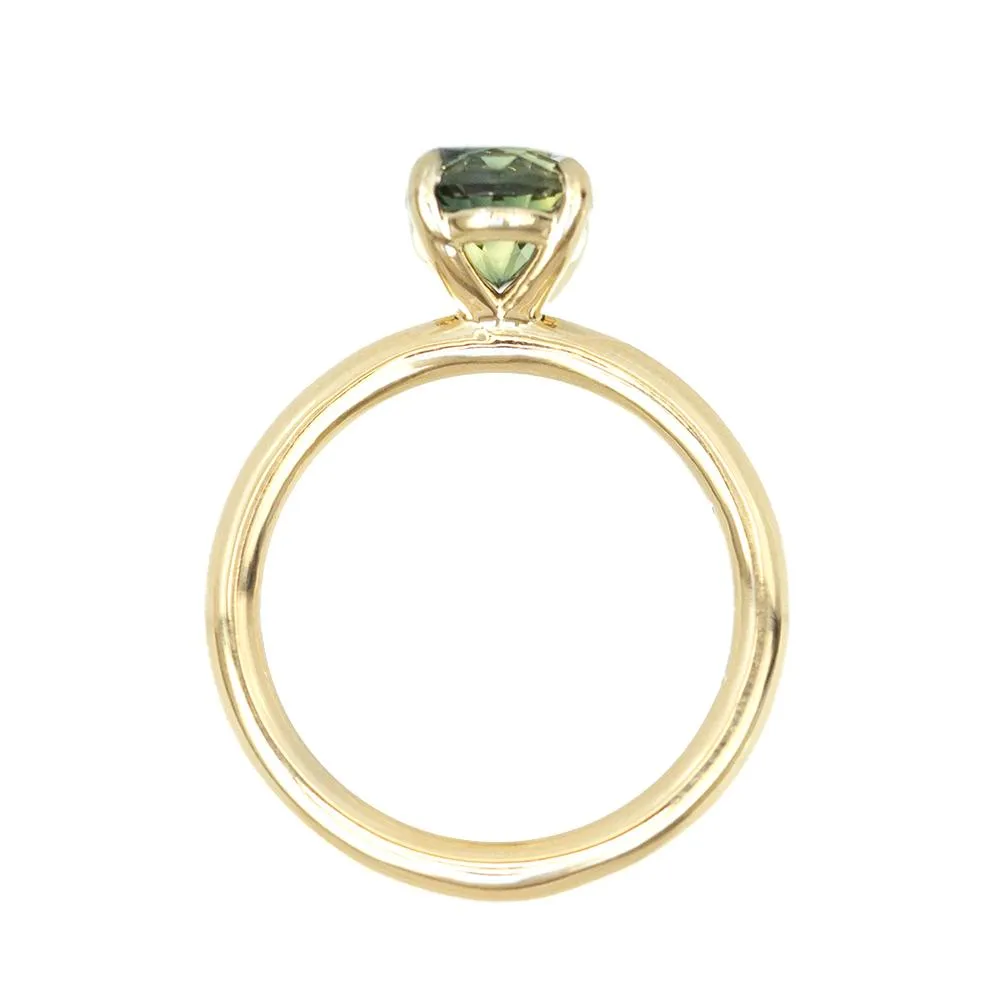 2.20ct Green Oval Nigerian Sapphire Solitaire Ring In 14k Yellow Gold