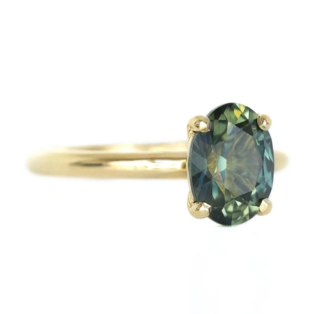 2.20ct Green Oval Nigerian Sapphire Solitaire Ring In 14k Yellow Gold