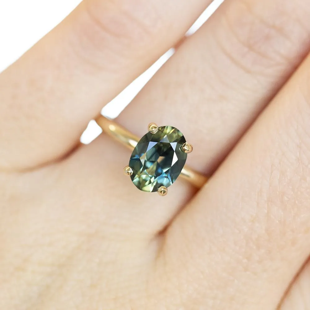 2.20ct Green Oval Nigerian Sapphire Solitaire Ring In 14k Yellow Gold