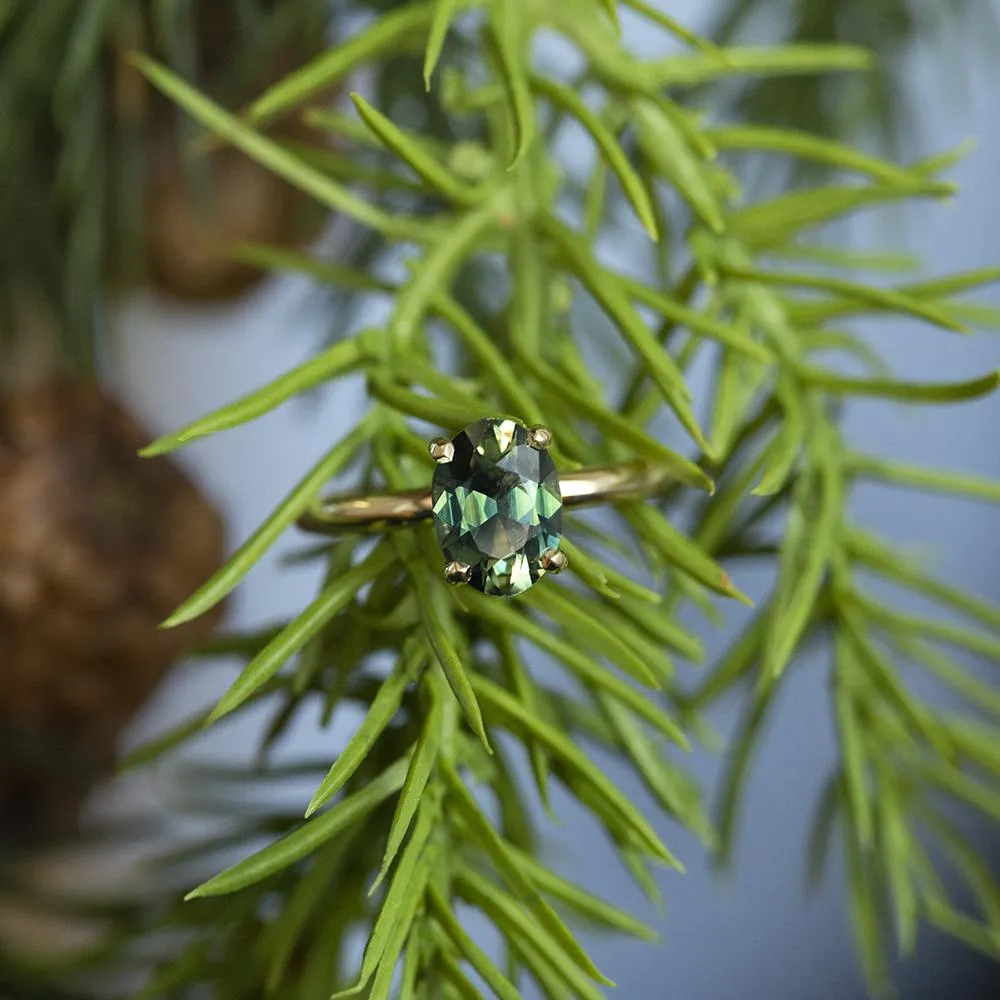 2.20ct Green Oval Nigerian Sapphire Solitaire Ring In 14k Yellow Gold