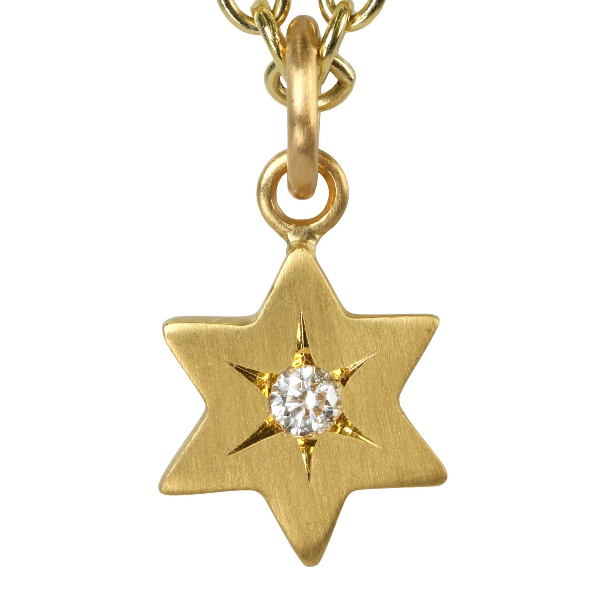 22K Gold Six-Pointed Star Pendant with Star-Set Diamond Center