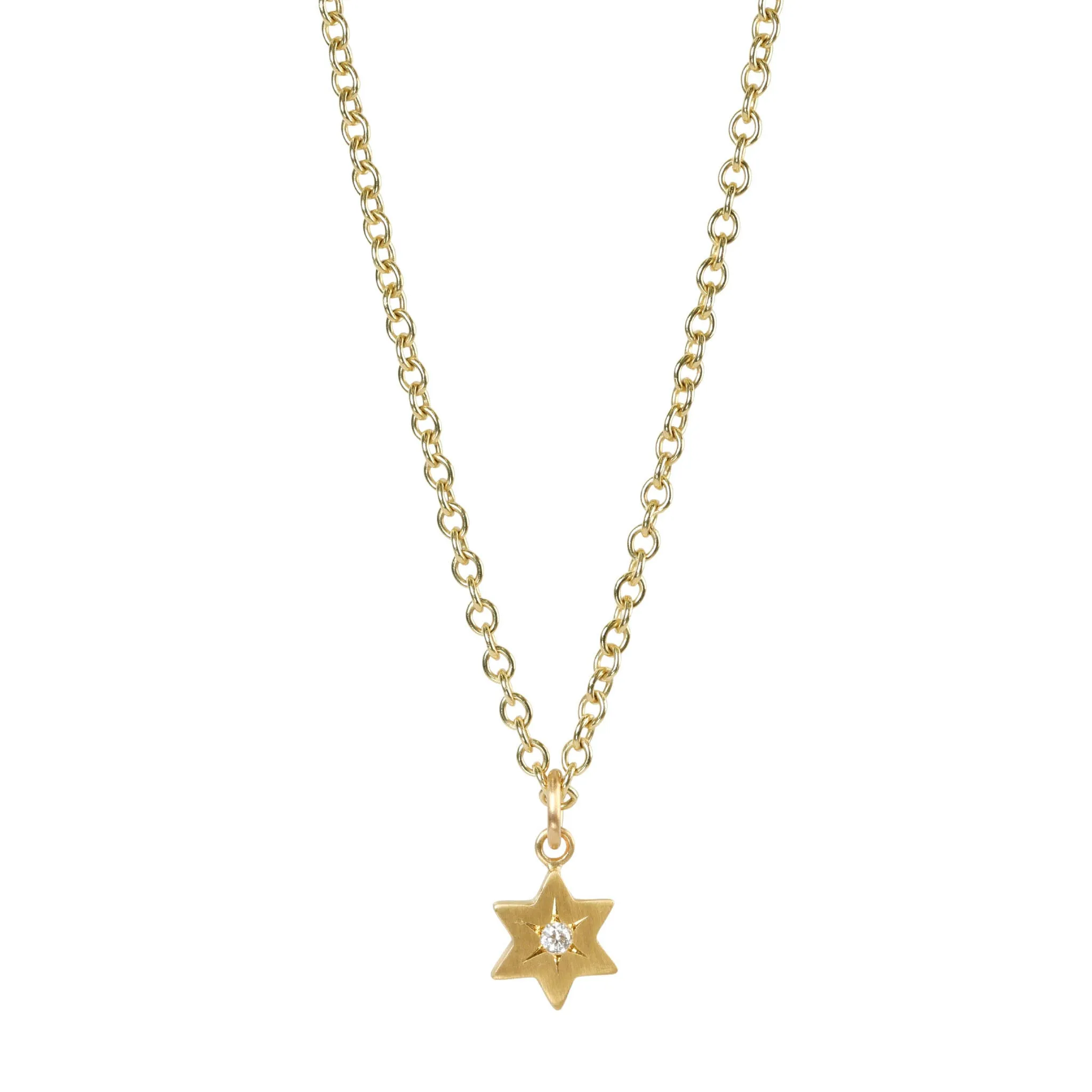 22K Gold Six-Pointed Star Pendant with Star-Set Diamond Center