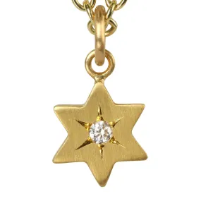 22K Gold Six-Pointed Star Pendant with Star-Set Diamond Center