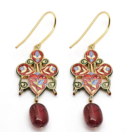 22k Gold Uncut Diamond Tourmaline and Enamel Fazila Earring