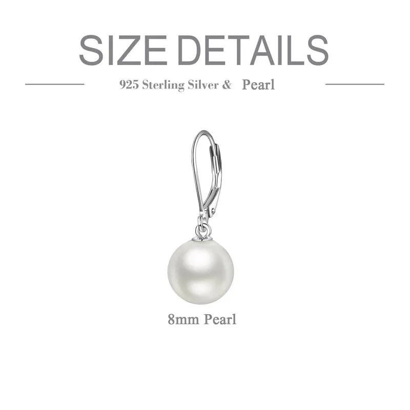 925 Sterling Silver Pearl Leverback Earrings Dangle Drop Jewelry Gifts for Women and Girls