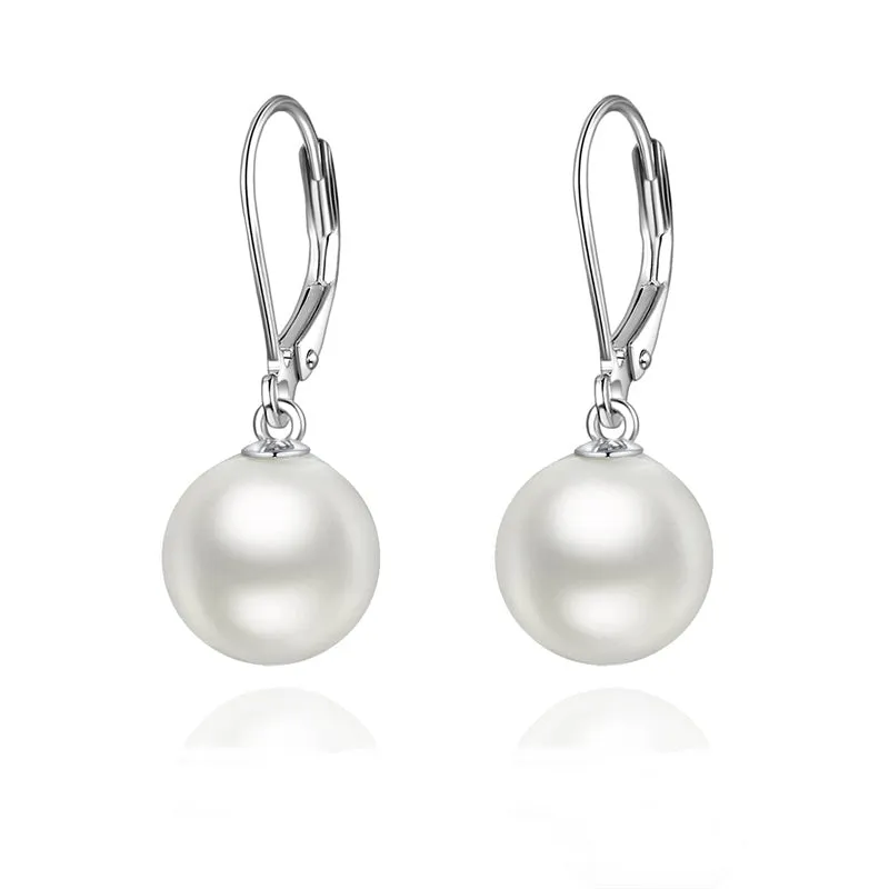 925 Sterling Silver Pearl Leverback Earrings Dangle Drop Jewelry Gifts for Women and Girls