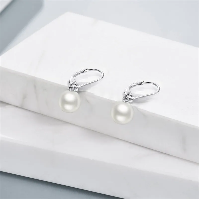 925 Sterling Silver Pearl Leverback Earrings Dangle Drop Jewelry Gifts for Women and Girls