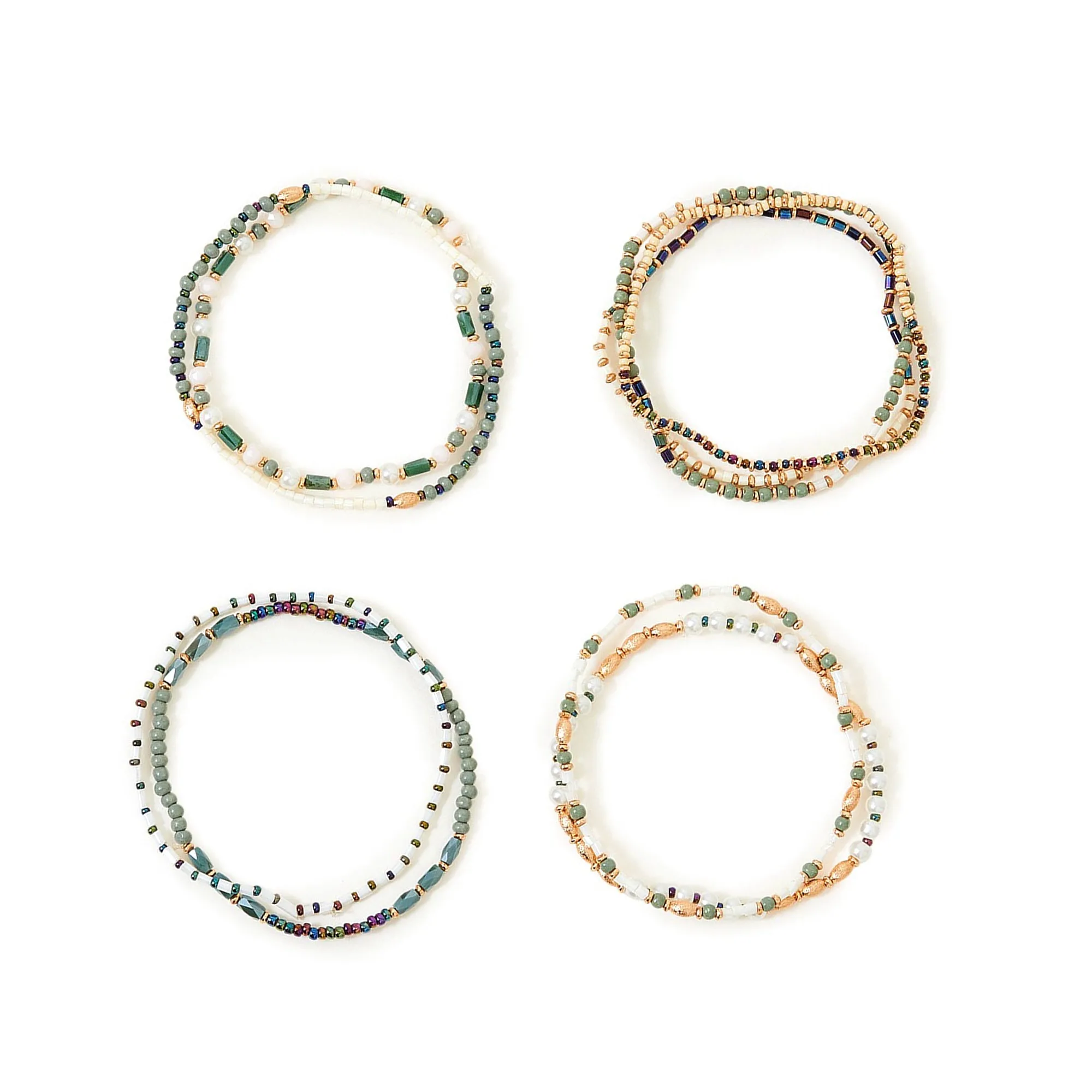 Accessorize London Women's Green Beaded Stretch Pack of 8