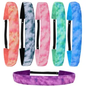 Adjustable No Slip Tie Dye Headbands - Tonal 6 Pack