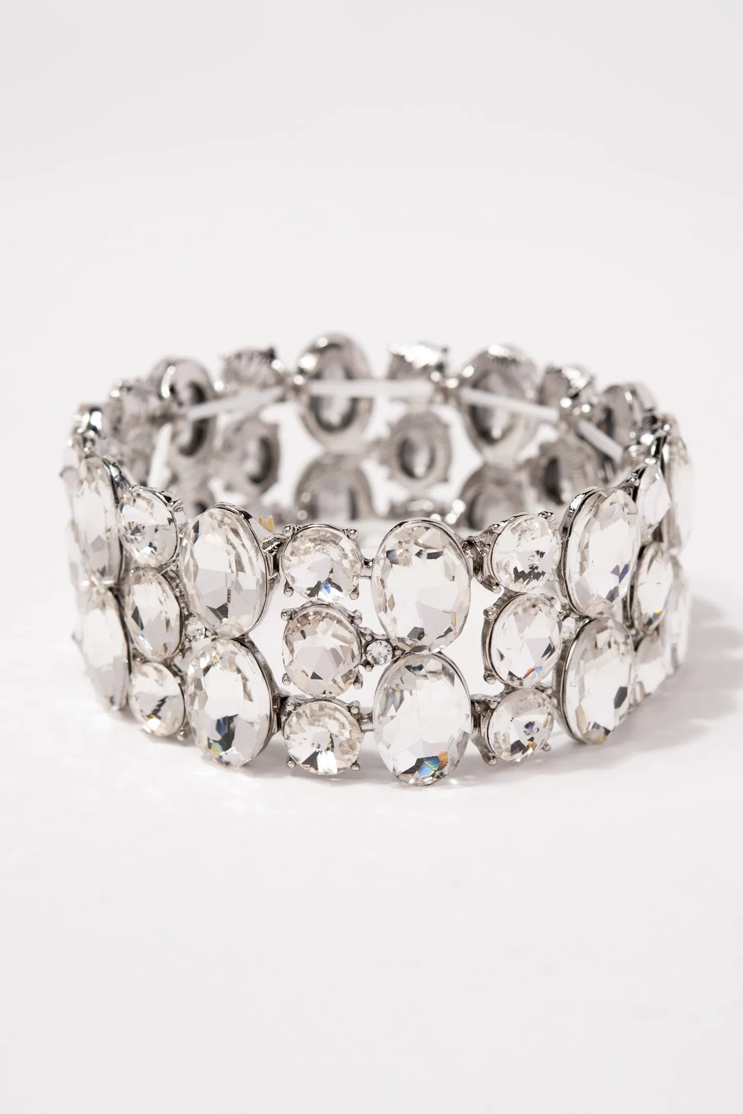 Amelia 3 Row Stone Stretch Bracelet - Silver