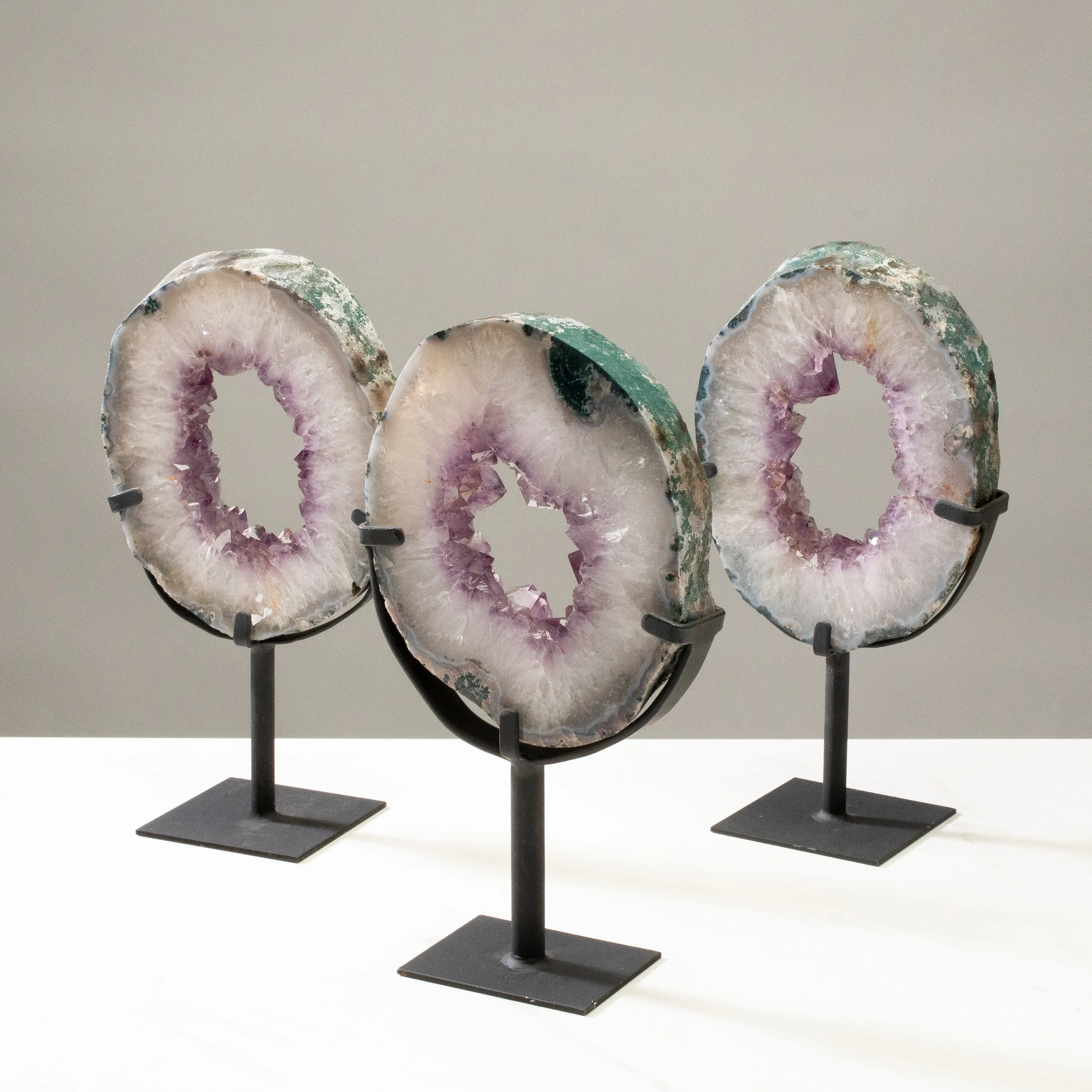 Amethyst Geode Slice Ring from Brazil on Custom Stand- 11 / 5.5 lbs