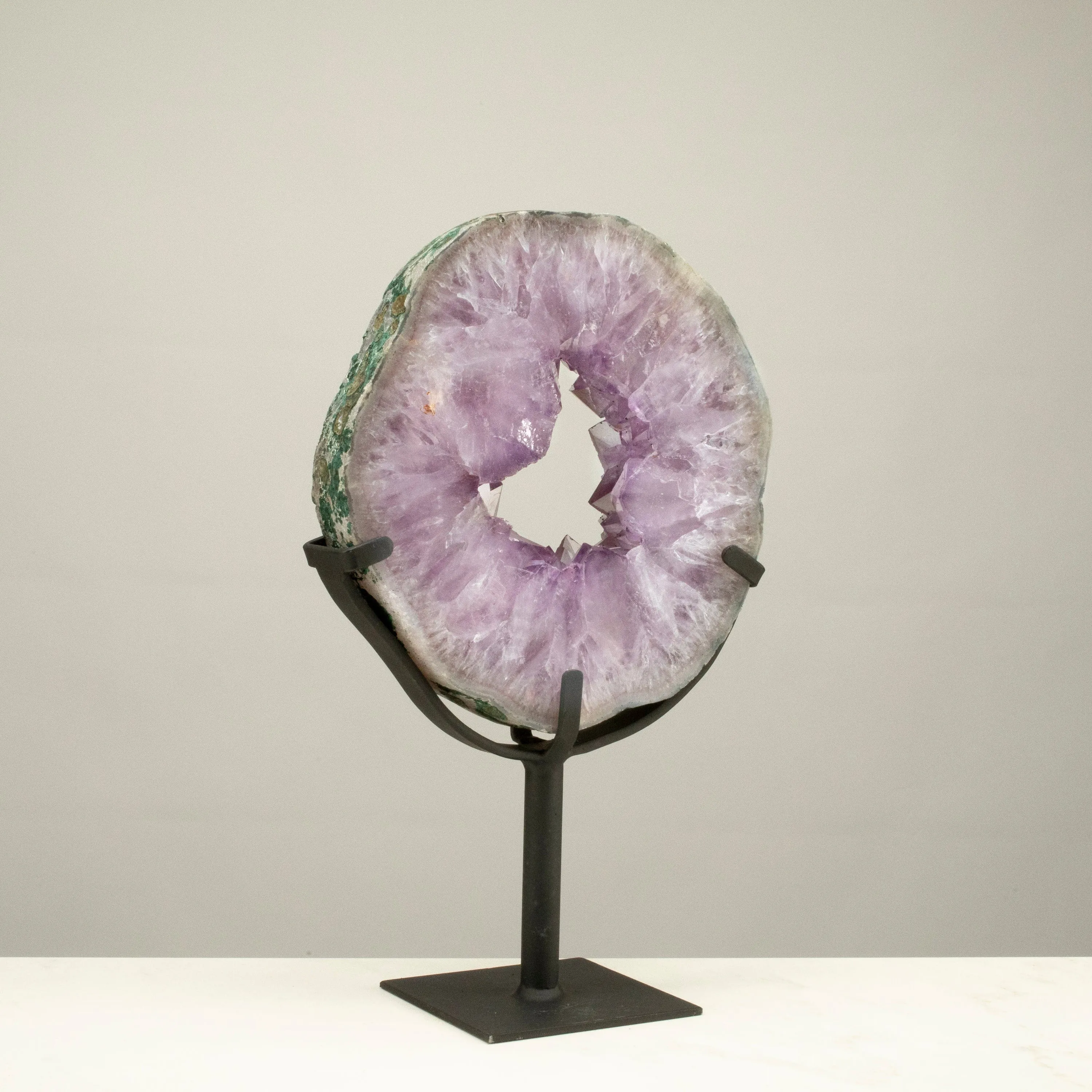 Amethyst Geode Slice Ring from Brazil on Custom Stand- 11 / 5.5 lbs