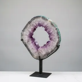 Amethyst Geode Slice Ring from Brazil on Custom Stand- 14 / 12 lbs