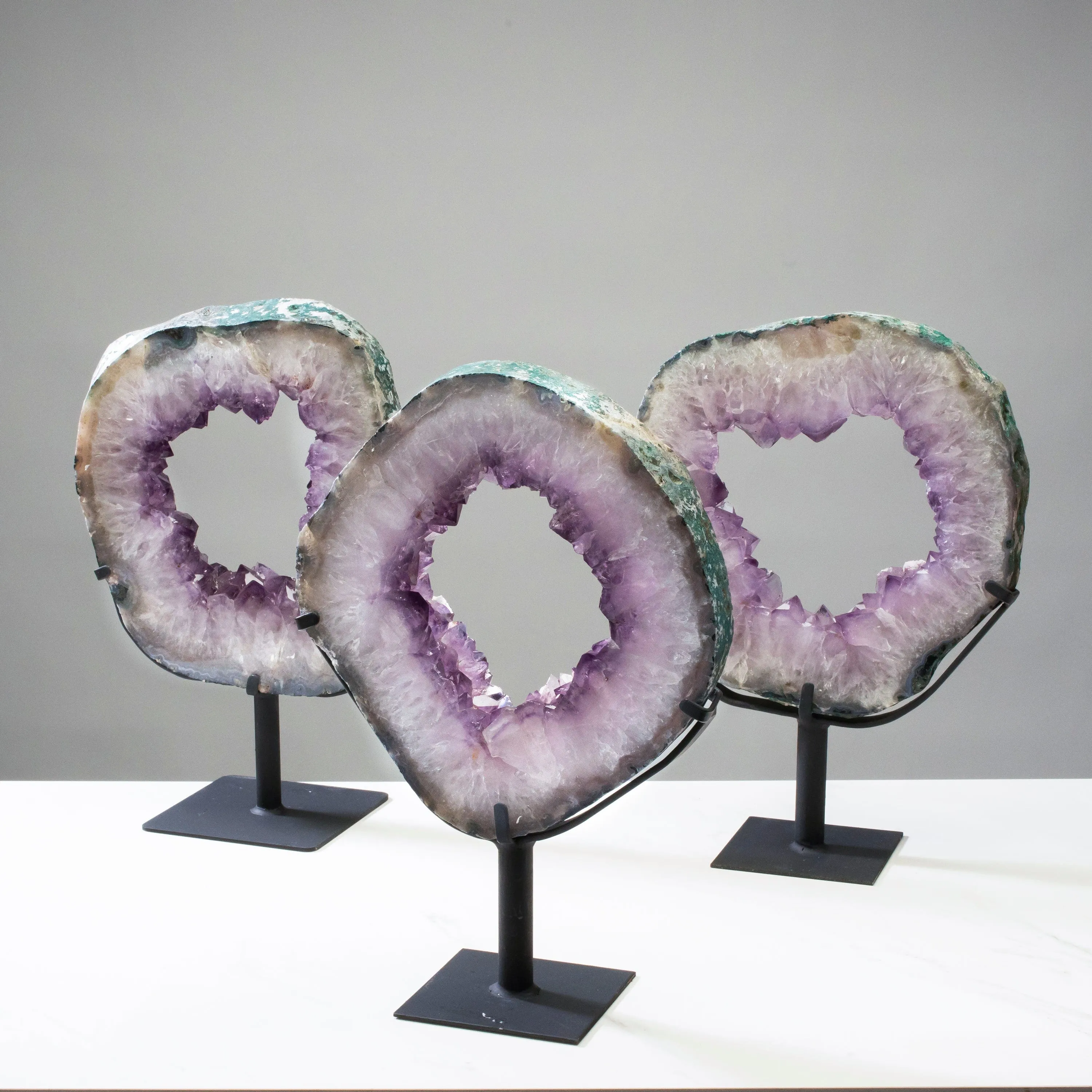 Amethyst Geode Slice Ring from Brazil on Custom Stand- 14 / 12 lbs