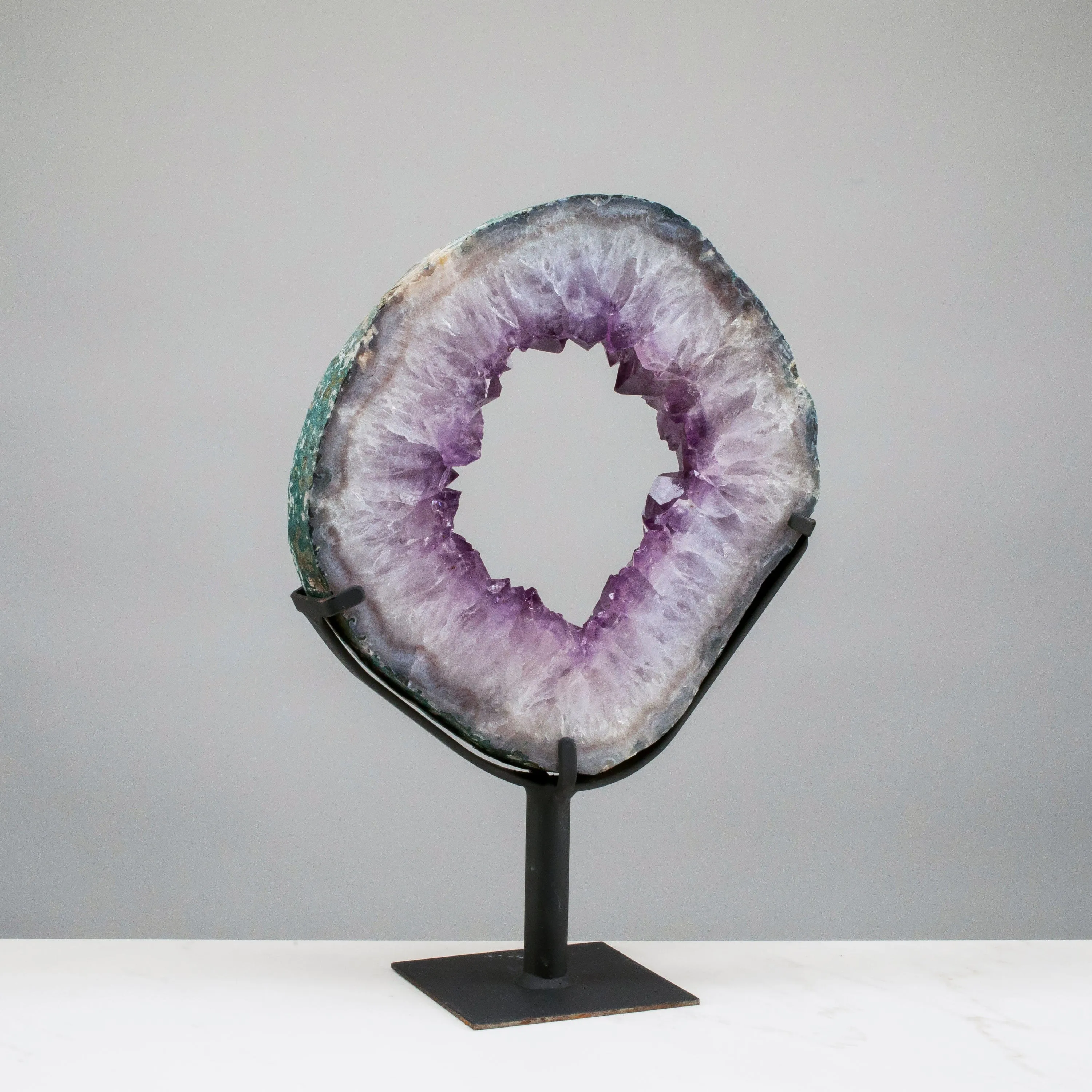 Amethyst Geode Slice Ring from Brazil on Custom Stand- 14 / 12 lbs