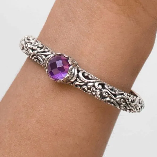 Amethyst Silver Cuff Bracelet, Gemstone Bracelet, Handmade Bali Jewelry, Gift