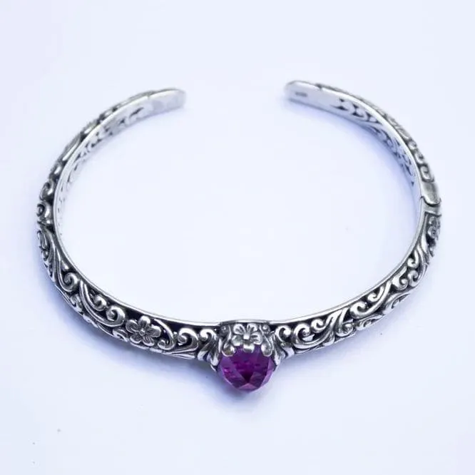 Amethyst Silver Cuff Bracelet, Gemstone Bracelet, Handmade Bali Jewelry, Gift