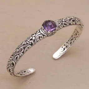 Amethyst Silver Cuff Bracelet, Gemstone Bracelet, Handmade Bali Jewelry, Gift