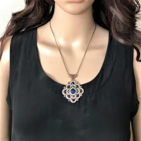 Antique Blue and Clear Crystal Geometric Necklace