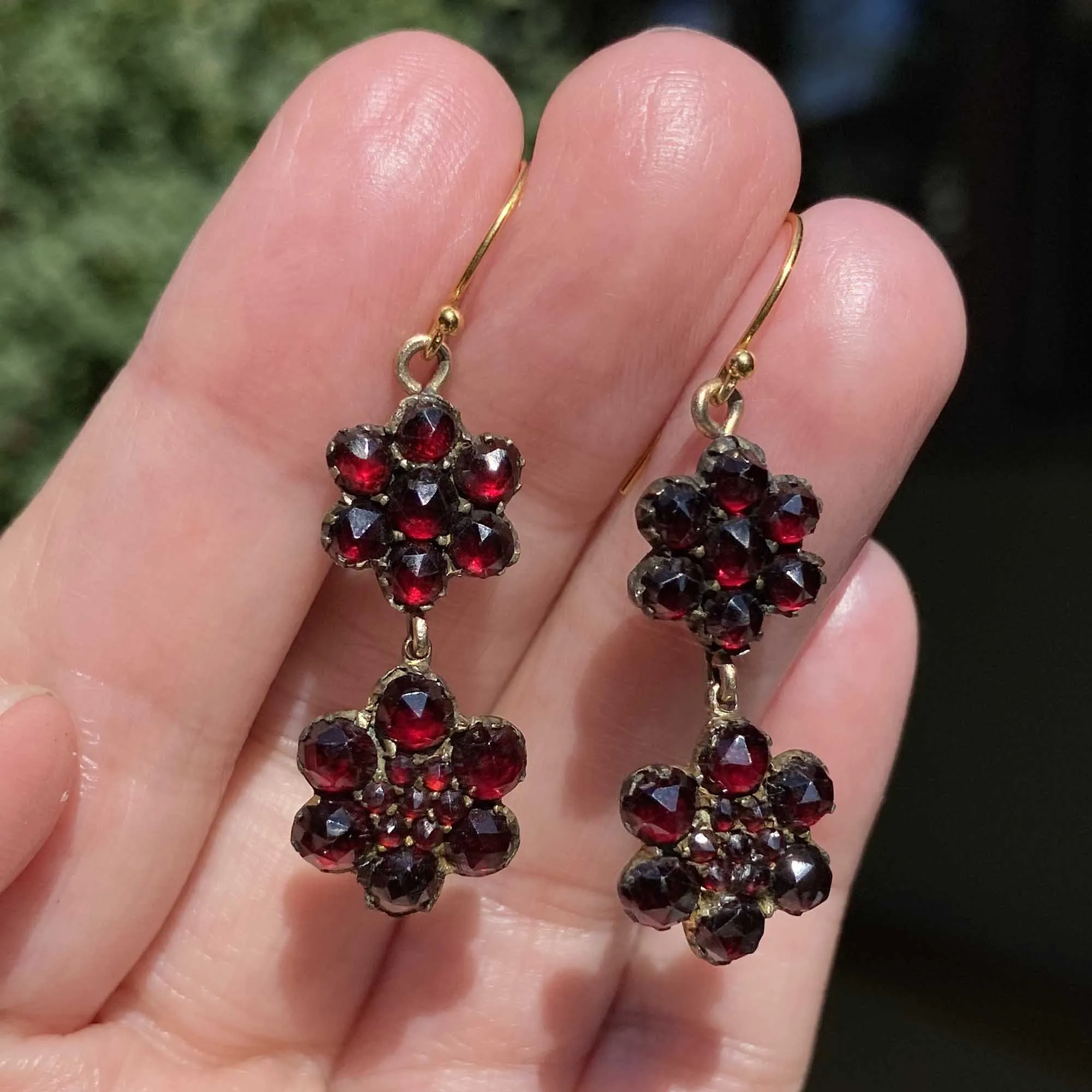 Antique Flower Cluster Bohemian Garnet Earrings