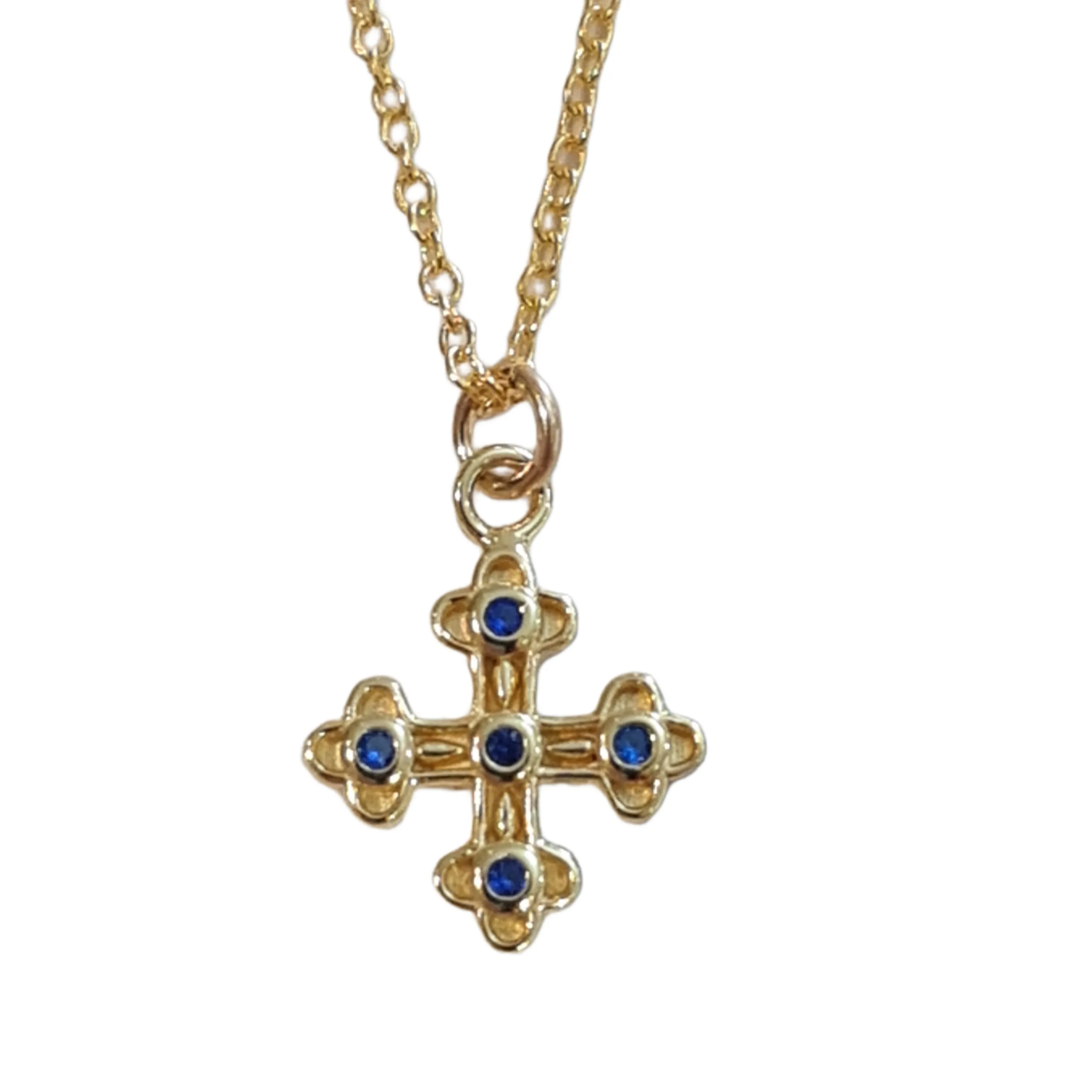 Artemis Cross necklace Sapphire Blue