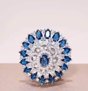 Aya White Gold & Sapphire Blue Indian Jewelry Cocktail Ring by Jaipur Rose