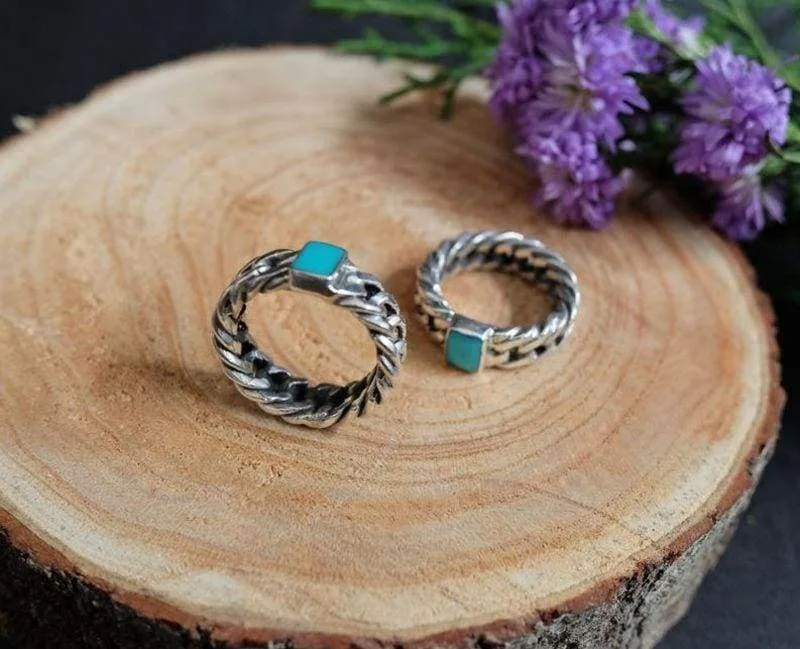 Bali Silver Chain Ring with Turquoise