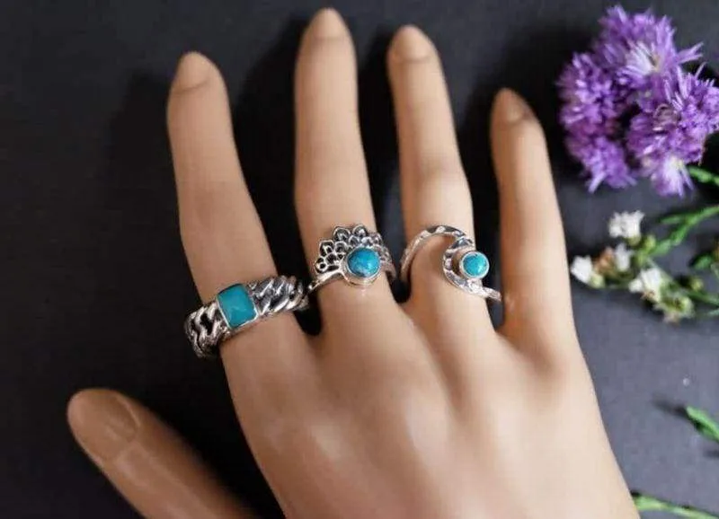 Bali Silver Chain Ring with Turquoise