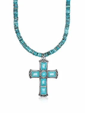 Beaded Turquoise Choker with Statement Cross