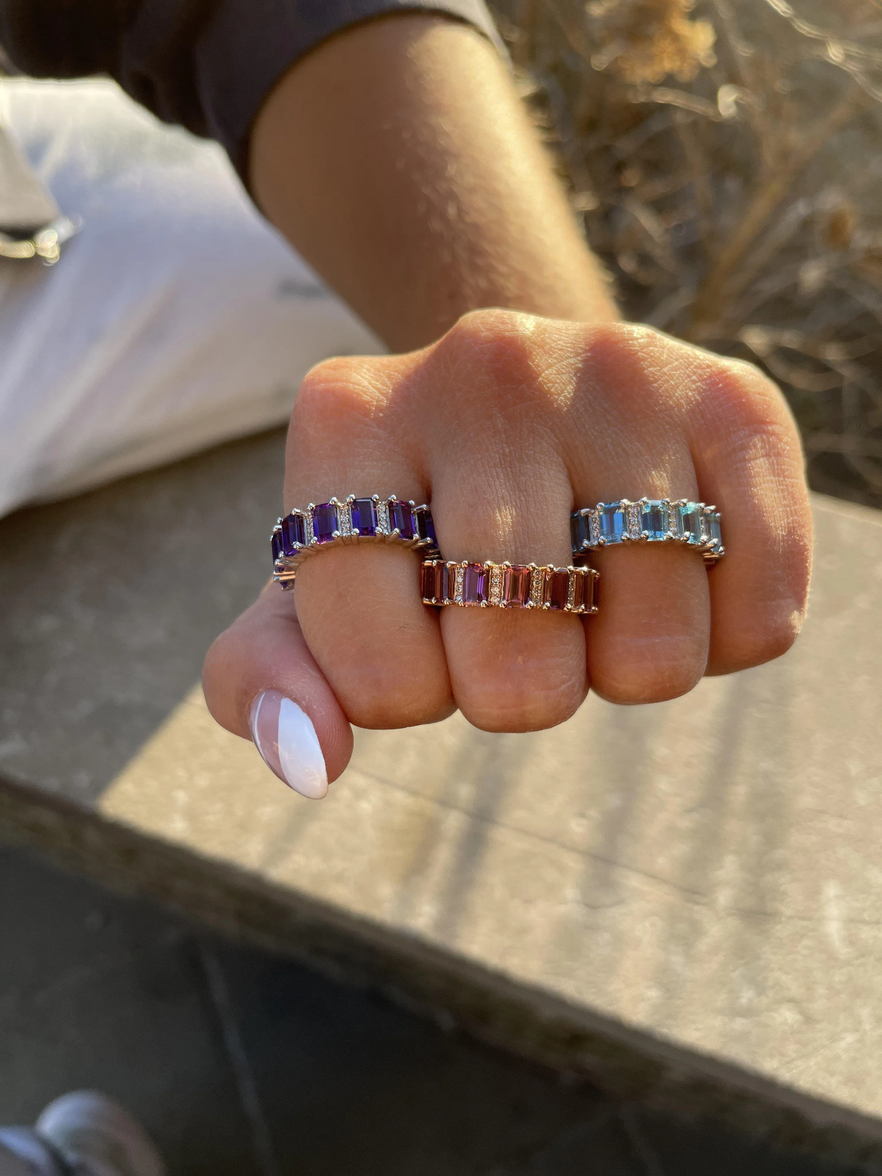 Blue Topaz Emerald Cut Eternity Ring