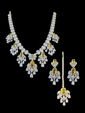 BR315 High quality cz  necklace set with tika - yellow / citrine  ( SHIPS IN 4 WEEKS )