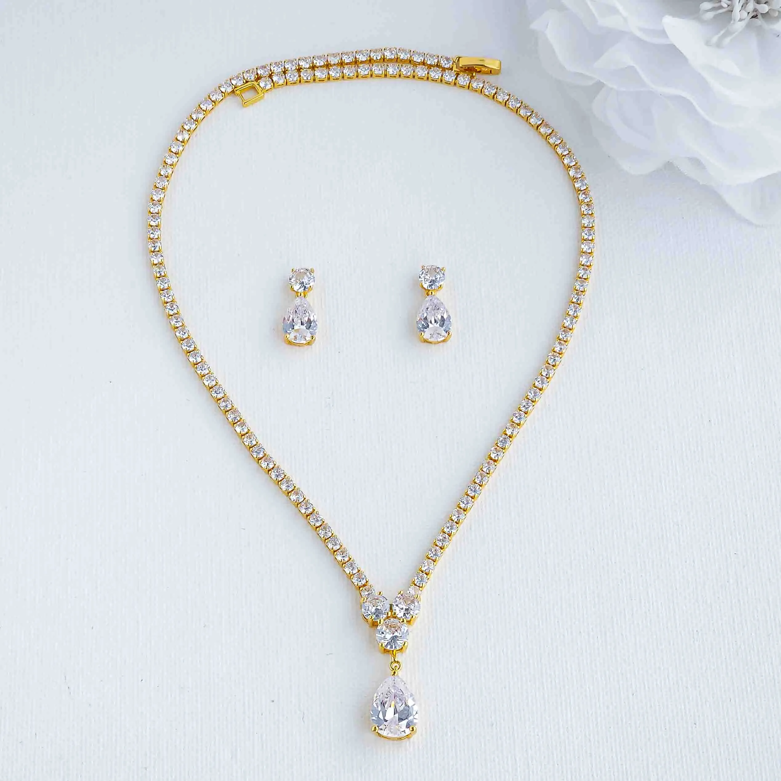 Bridal Necklace in Rose Gold and Cubic Zirconia-Diane