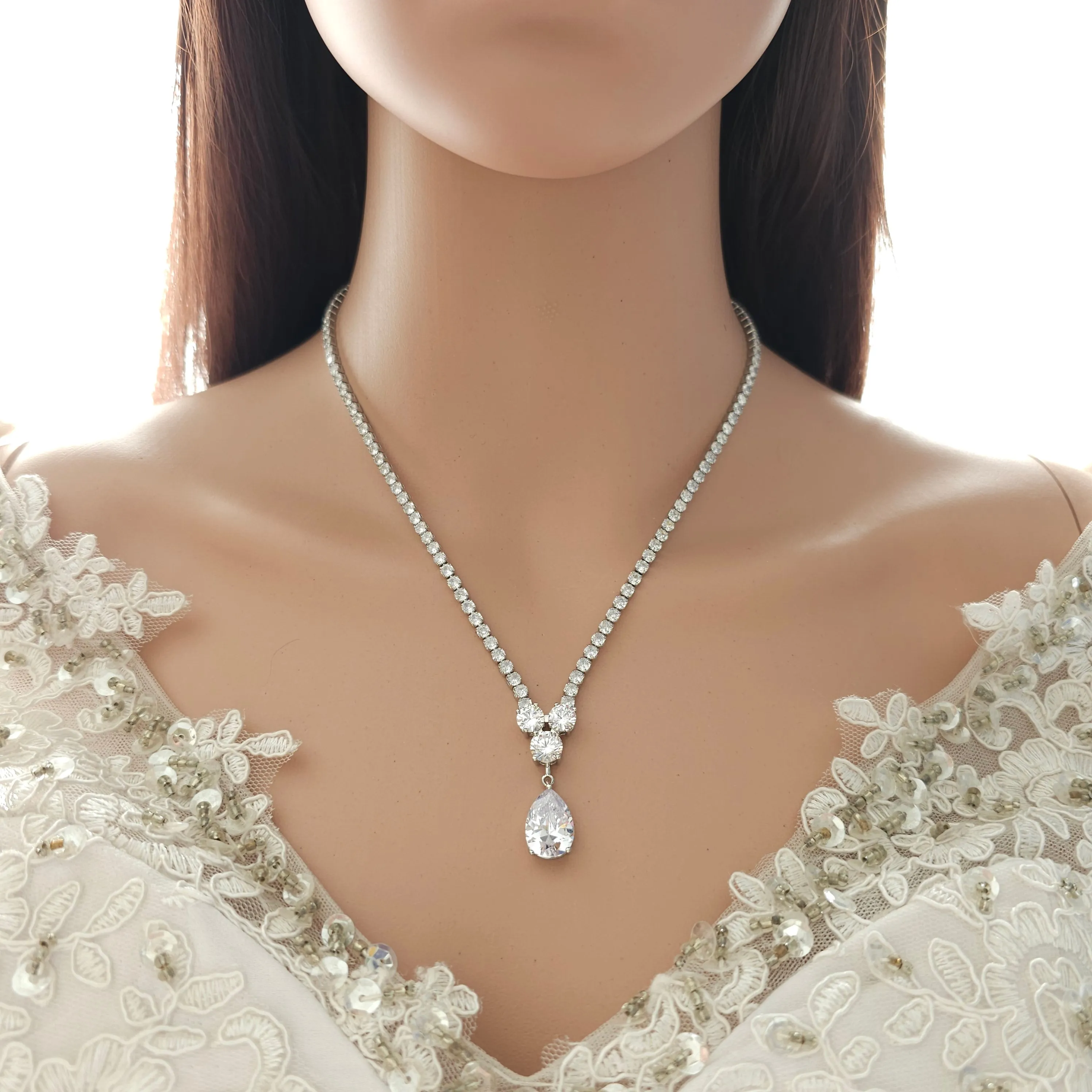 Bridal Necklace in Rose Gold and Cubic Zirconia-Diane