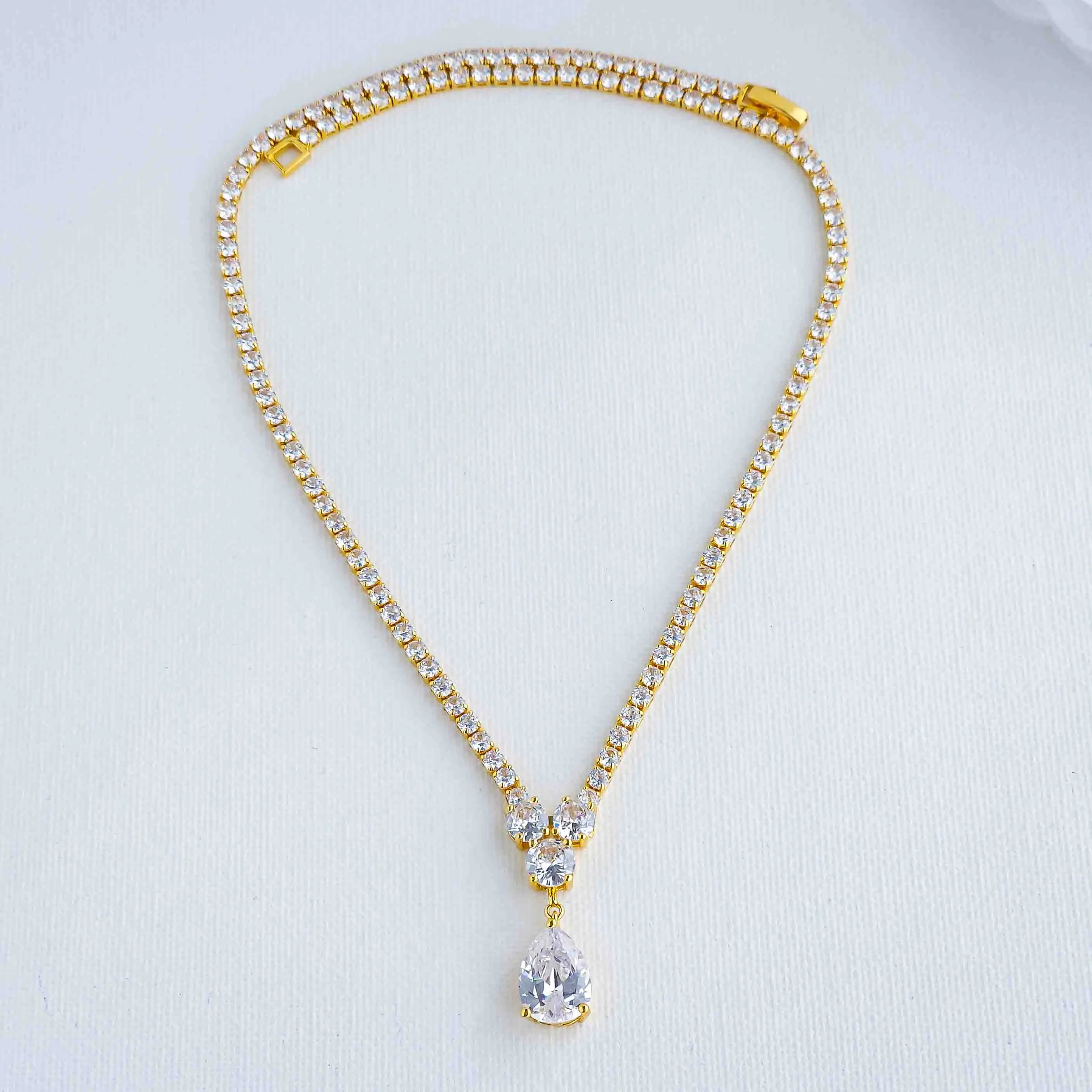 Bridal Necklace in Rose Gold and Cubic Zirconia-Diane