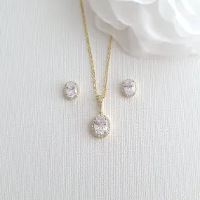 Brides & Bridesmaids Oval Stud Earrings and Necklace Set-Emily